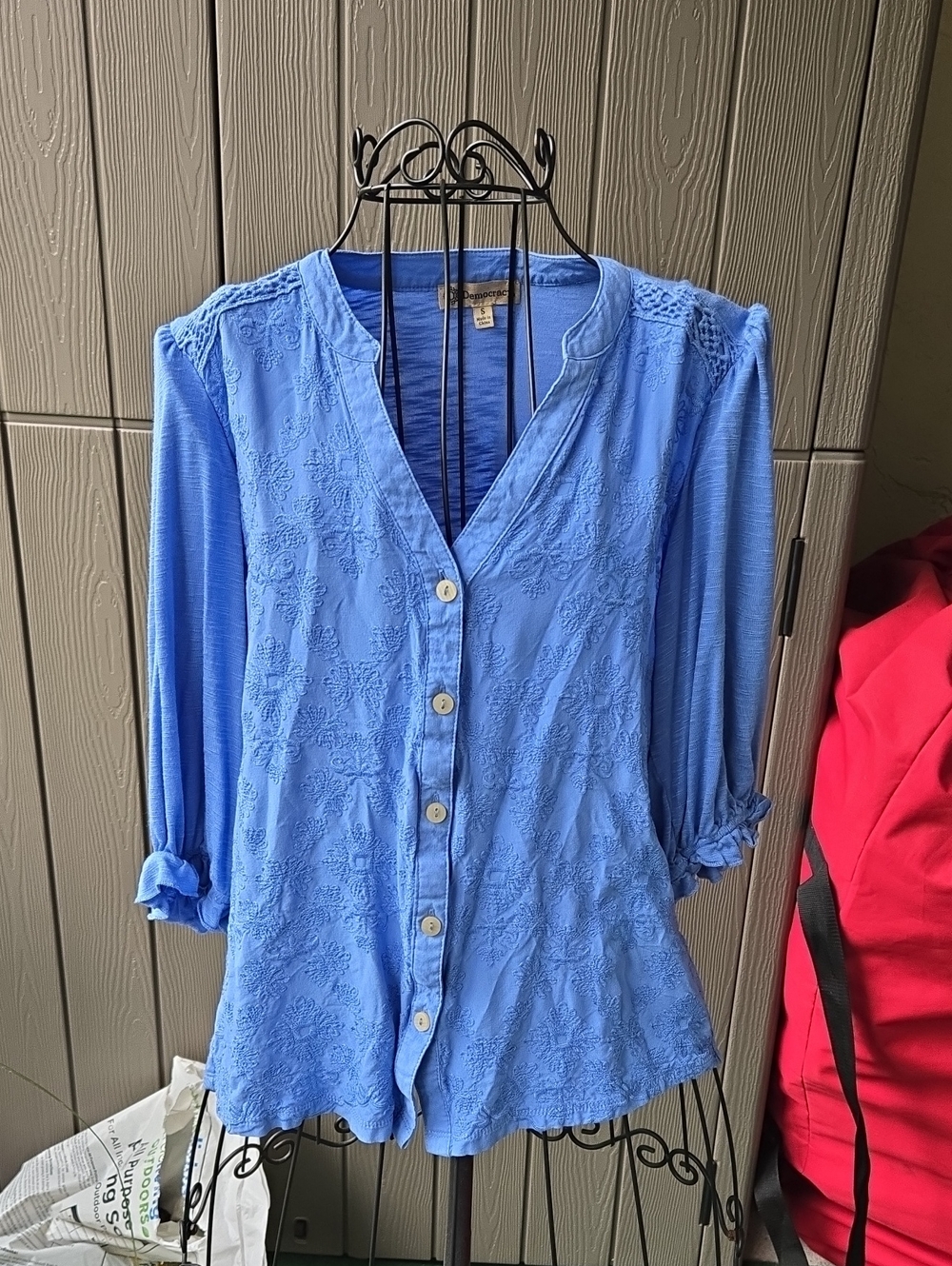 Democracy Sky Blue Embroidered Button-Front Shirt